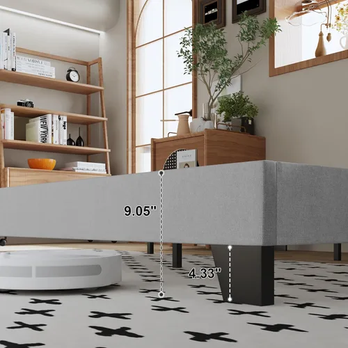 Miniatura 6 de IOILORI Base de cama tamaño completo, cama de plataforma tapizada en tela con cabecera ajustable, marco resistente y listones de madera, silenciosa