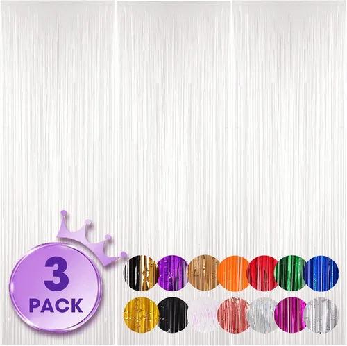 Miniatura 44 de Voircoloria - Cortinas de fondo de flecos de papel de aluminio para fiestas, 3 piezas, 39.6 x 98.4 pulgadas, azul retro 48 Retro Azul