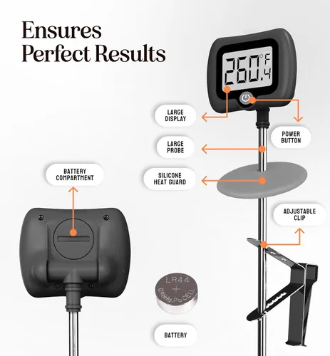 Miniatura 8 de Termómetro digital de dulces con clip para olla, sonda de acero inoxidable de 10 pulgadas de largo, termómetro de cocina de lectura instantánea