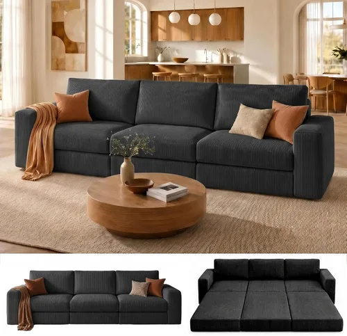 Sofá seccional modular, 120.47" Sofá seccional moderno en forma de nube con chaise en L, cómodo sofá mullido de corduroy con asiento profundo, sofás