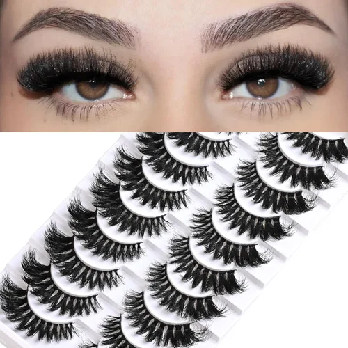 FARRED - Pestañas postizas cortas, de visón natural, rizadas, delgadas y esponjosas que parecen extensiones, 0.6 pulgadas, pestañas rusas dramáticas