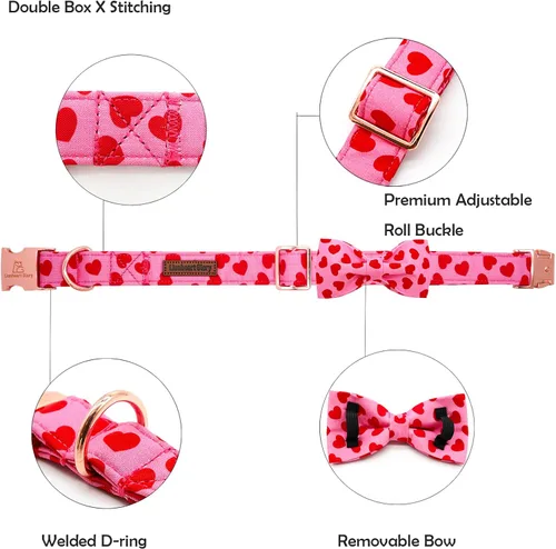 Miniatura 2 de Lionheart glory Collar de lazo para perro para el día de San Valentín, collar de perro para perros grandes, collares de perro con corazones con A