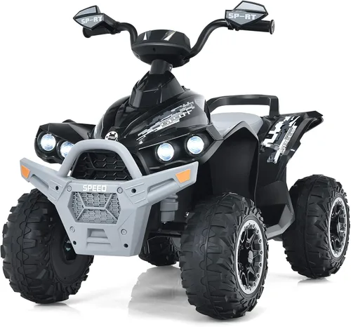 INFANS vehículo para niños Ride on ATV, vehículo de juguete de 4 ruedas de 12 V con música, bocina, velocidades alta y baja, luces LED, vehículo