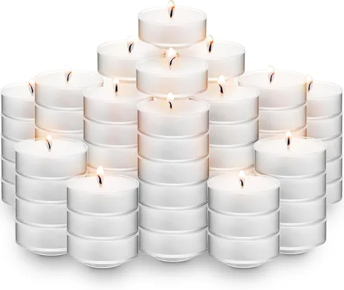MontoPack Velas blancas sin perfume a granel [100] | 4 horas de velas de té de parafina sin humo, sin goteo, de larga duración | Pequeñas velas