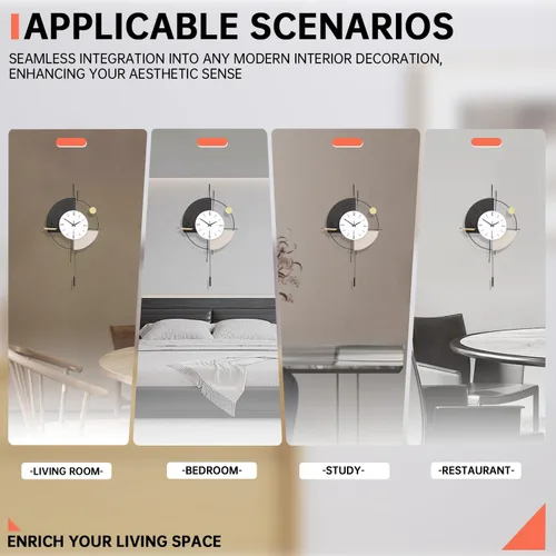 Miniatura 8 de Reloj de pared con péndulo, silencioso, de calidad de cuarzo, operado con batería, reloj de pared grande para decoración de sala de estar, cocina