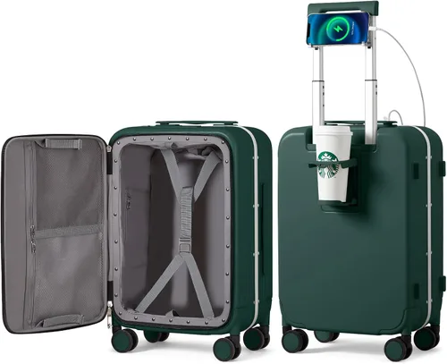 Miniatura 29 de mixi Equipaje PC Hardside Rolling maleta con rueda giratoria, cerradura TSA, soporte para teléfono y vaso, Verde aguacate