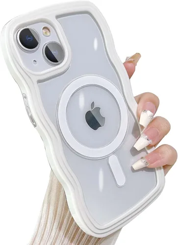 Miniatura 31 de Yeddabox Magsafe - Funda compatible con iPhone 13, diseño de ondas, lindo marco de colores de caramelo con ondas de agua, a prueba de golpes
