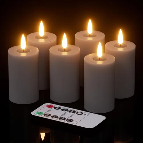 Miniatura 10 de Velas de Halloween sin llama con temporizador de 6 horas, velas LED naranjas parpadeantes de cera real, bruja, murciélagos, castillo, calcomanías