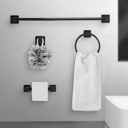 Miniatura 2 de Juego de Accesorios de Baño Negro Mate de 8 Piezas, Juego de Barras de Toalla de Acero Inoxidable Montado en la Pared, Incluye Barra de Toalla
