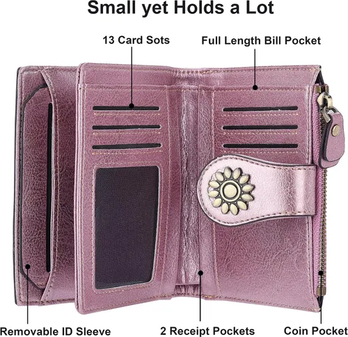 Miniatura 4 de Lavemi Cartera de piel para mujer, pequeña, compacta, con bloqueo RFID, para tarjetas de crédito, con bolsillo con cremallera