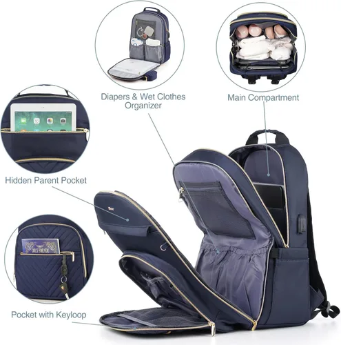 Miniatura 3 de MOMUVO Mochila para pañales, bolsa de bebé acolchada con cambiador, correas para cochecito y funda para chupete, bolsas de pañales de viaje grandes
