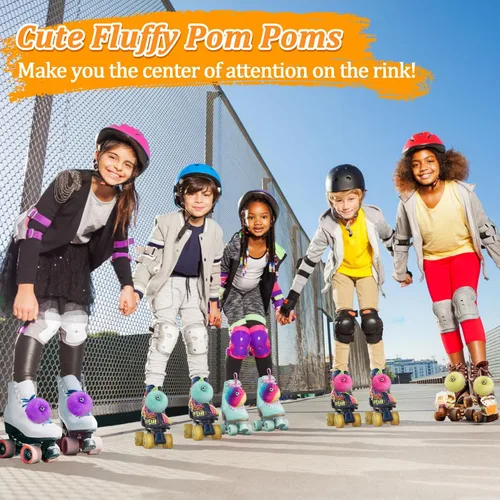 Miniatura 2 de PAMASE Pompones para Patines de Ruedas para Niñas y Mujeres - 6 Pares de Pompones Esponjosos y Coloridos con Cascabeles, Cordones de Zapatos