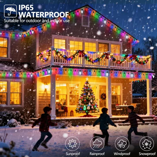Miniatura 3 de iBaycon Luces de Navidad RGB C9, 65 pies, 100 luces LED que cambian de color, control remoto conectable, impermeable, al aire libre, cadena de luces