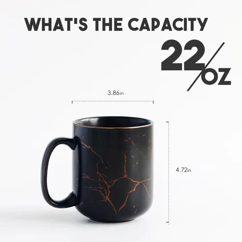 Miniatura 2 de harebe Taza de Café de Cerámica Extra Grande de Mármol Negro Dorado de 22 OZ, Tazas de Latte Altas Extragrandes, Taza Gigante Grande para Hombres