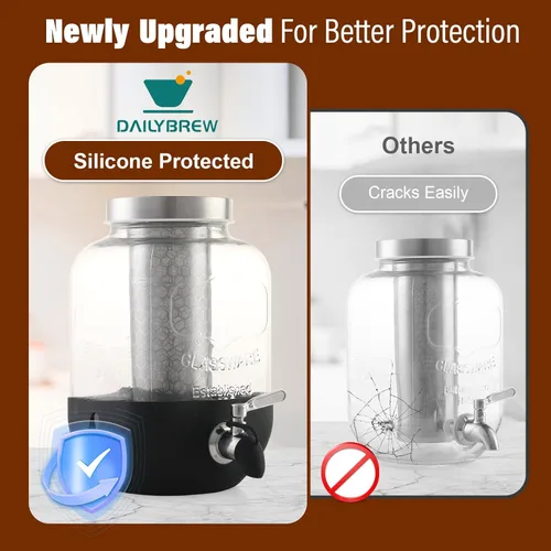 Miniatura 5 de Cafetera de café frío, cafetera de café helado de 1 galón con filtro de acero inoxidable, jarra de vidrio resistente para café frío con espita