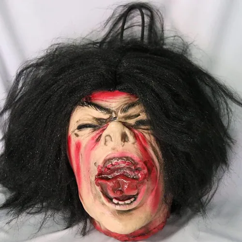 Miniatura 10 de RiceelSor Decoración colgante de cabeza dividida para Halloween, diseño de cadáver sangriento, de terror, de tamaño real, con peluca, disfraz