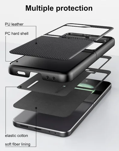 Miniatura 4 de Foluu Funda protectora delgada para Samsung Galaxy Z Flip 5 con protección de bisagra, correa de goma de piel sintética + carcasa de policarbonato