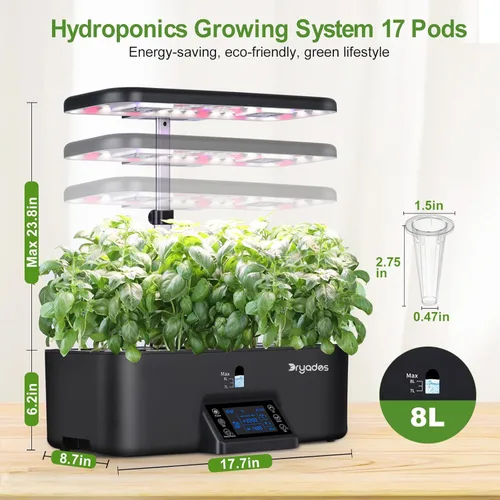 Miniatura 9 de Sistema de cultivo hidropónico de 17 cápsulas con ventiladores duales de 24 W de espectro completo de luz de cultivo y panel de control inteligente