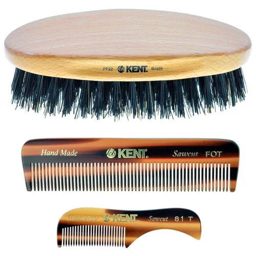 Kent Kit de barba para hombre, peine para bigote de barba extra pequeño 81T, peine de bolsillo para dientes finos FOT y cepillo de pelo de palma