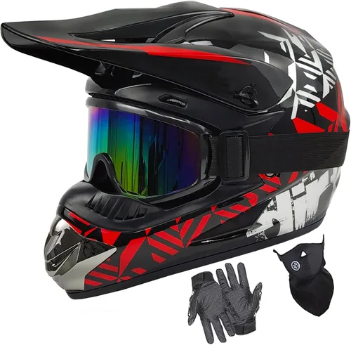Miniatura 24 de Cascos de motocross para jóvenes, aprobados por DOT, motocross, ATV, todoterreno, cuatro ruedas, cascos de motocicleta BMX con gafas, guantes