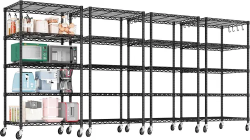 Miniatura 11 de PrimeZone Estantería de alambre con ruedas, estantes de almacenamiento de metal resistente de 5 niveles ajustables con certificación NSF