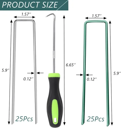 Miniatura 3 de Paquete de 50 grapas galvanizadas de 6 pulgadas, estacas de jardín en forma de U, estacas para tienda de campaña en forma de U, estacas de tierra