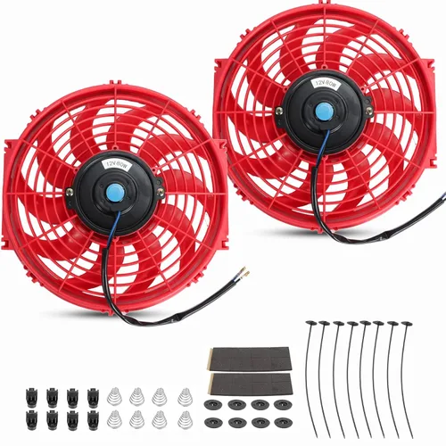 Miniatura 11 de 2 piezas, ventilador eléctrico universal delgado de alto rendimiento, tire/empuje, 10 pulgadas, 12V 80W, kit de montaje, negro