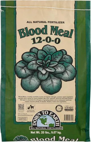 Down To Earth All Natural Fertilizers Harina de sangre orgánica - Alimento vegetal con alto contenido de nitrógeno para crecimiento verde 12-0-0, 20