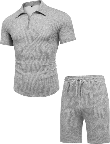 Miniatura 4 de URRU Conjunto de camisa polo y pantalones cortos para hombre, trajes de verano a la moda, casual, de manga corta, traje de polo para hombre