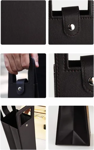 Miniatura 4 de Bolsa de transporte para vino, bolsa de cuero para botella individual con asas, reutilizable, marrón