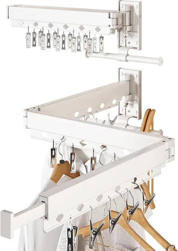 Miniatura 13 de Estante de secado de ropa montado en la pared, estante de secado de ropa plegable, estante de secado plegable retráctil para colgar ropa