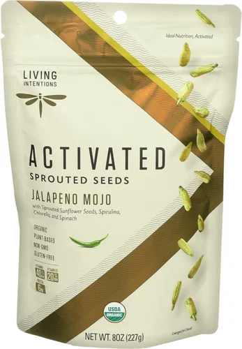 Miniatura 7 de Living Intentions Semillas de girasol germinadas orgánicas: Mojo de jalapeño - Sin OMG - Sin gluten - Vegano - Paleo - Kosher - Unidad de 8 onzas