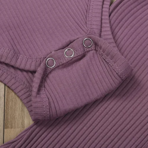Miniatura 5 de Ropa para bebé y niña, acanalado, con volantes, manga larga, mameluco, pantalones acampanados, color sólido, otoño, invierno, trajes de 2 piezas