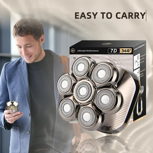 Miniatura 7 de Afeitadoras eléctricas de cabeza para hombres calvos, maquinilla de afeitar eléctrica 7D mejorada para hombres, afeitadora de cabeza seca y húmeda