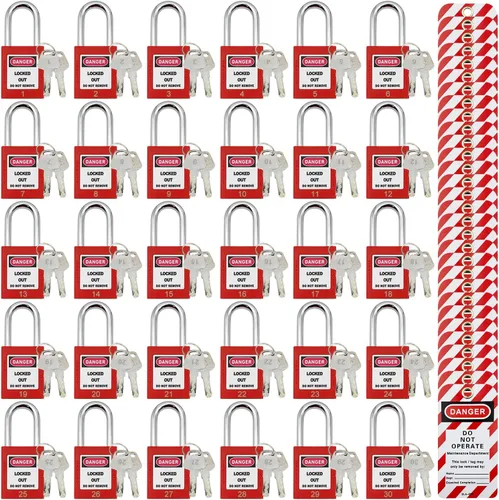 Miniatura 11 de Bloqueos de etiquetado de bloqueo, candados de seguridad, cerraduras Loto con llave de bloqueo diferente Dispositivo de etiqueta de plástico