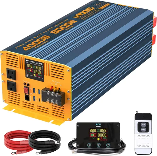 Miniatura 15 de Inversor de Potencia de Onda Sinusoidal Pura de 1200 Vatios DC 12V a 110V AC Convertidor con Dos Salidas de CA, Puertos USB de Carga Rápida
