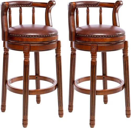 Miniatura 14 de CozyRain Taburetes de bar modernos taburetes giratorios, encimera de cocina tapizado de piel auténtica con reposapiés para el hogar, cocina, comedor