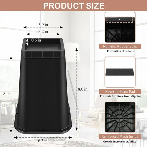 Miniatura 3 de shouwuhho Elevador de Cama de 8 Pulgadas de Alta Resistencia, Elevador de Muebles de 12" 8" 4" para Mesa, Pata de Escritorio, Sofá, Sofá Cama