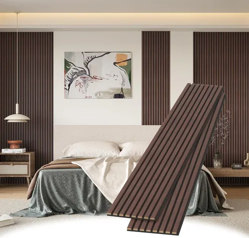 POHARE Paneles de pared de listones de madera, paquete de 2 paneles decorativos de madera de 8 x 1 pie para pared, elegantes paneles de pared para