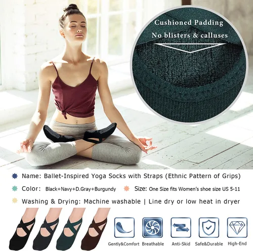 Miniatura 50 de Ozaiic - Calcetines de yoga para mujer con correas y agarres antideslizantes, ideales para pilates, Pure Barre, ballet, danza y entrenamiento