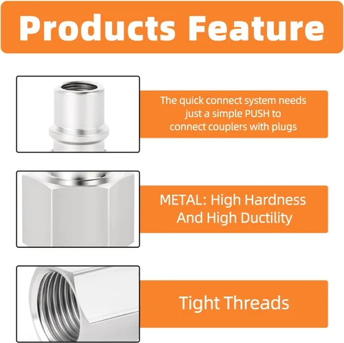 Miniatura 3 de GASHER 5 piezas de ajuste de herramienta de aire industrial de acero inoxidable 304 NPT hembra de 1/4 pulgada, tapones neumáticos de alto flujo