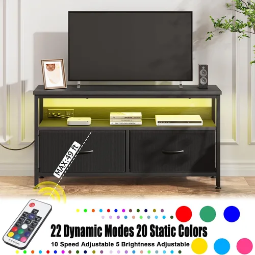 Miniatura 3 de Cómoda Soporte de TV de 39 pulgadas para televisores de hasta 50 pulgadas, consola multimedia con luces LED, estación de carga y baúl