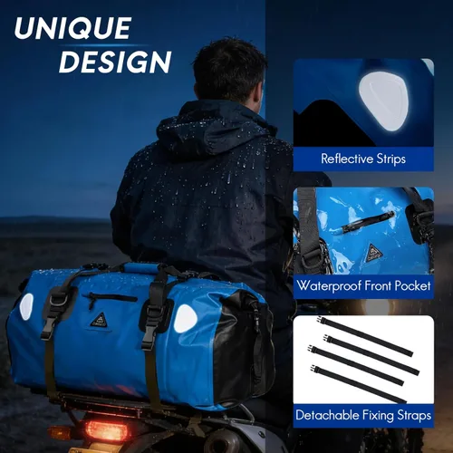 Miniatura 3 de Haimont Bolsa de lona impermeable con correas de fijación rápida para motociclismo, rafting, canotaje, SUP, kayak, viajes, 50L/70L Azul