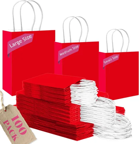 Miniatura 12 de qiqee Paquete de 100 bolsas de regalo de papel negro con asas a granel de varios tamaños