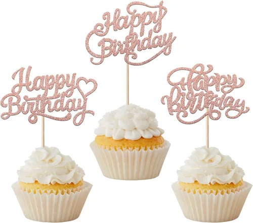 Miniatura 12 de Paquete de 30 adornos para cupcakes con purpurina para celebración, cumpleaños, baby shower, niños, fiesta de cumpleaños, suministros de decoración