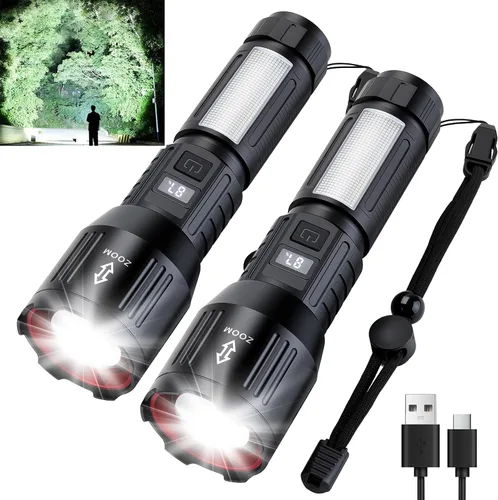 Sogidon Linternas recargables de 1,500,000 L de lúmenes altos, 2 paquetes, luces LED superbrillantes y potentes de mano con 6 modos de luz, luz