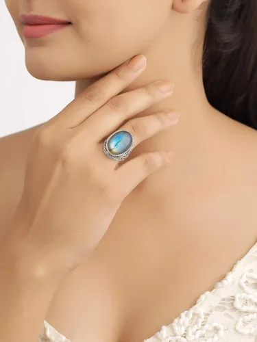 Miniatura 2 de YoTreasure Anillo de labradorita en negrita de 0.591 x 0.787in, plata de ley 925, joyería de piedras preciosas, Metal Piedra preciosa Metal