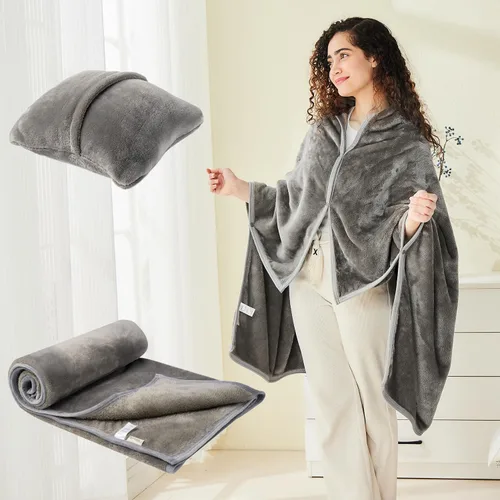 Miniatura 10 de Mellowdy Manta Chal Almohada 2 en 1 con Mangas para Oficina, Trabajo, Hogar (Rosa Flor, 40x60) – Abrigo Snuggie Poncho Vestible para Adultos, Set