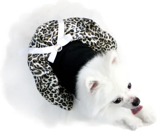 Miniatura 4 de Petitebella Vestido para perro cachorro con tema de leopardo liso (leopardo negro/beige, talla XS)