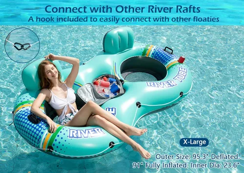 Miniatura 5 de Jasonwell Flotador Inflable para 2 Personas de Alta Resistencia para Río/Piscina con Enfriador Desmontable, Tubos para Lago, Balsa Flotadora de Río